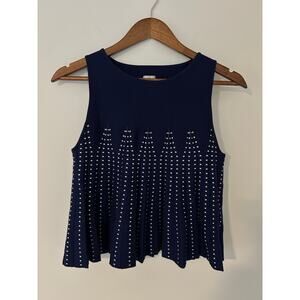 Anthropologie Maeve Structured Swing Sweater Tank Top Navy Blue Pleated EUC XS